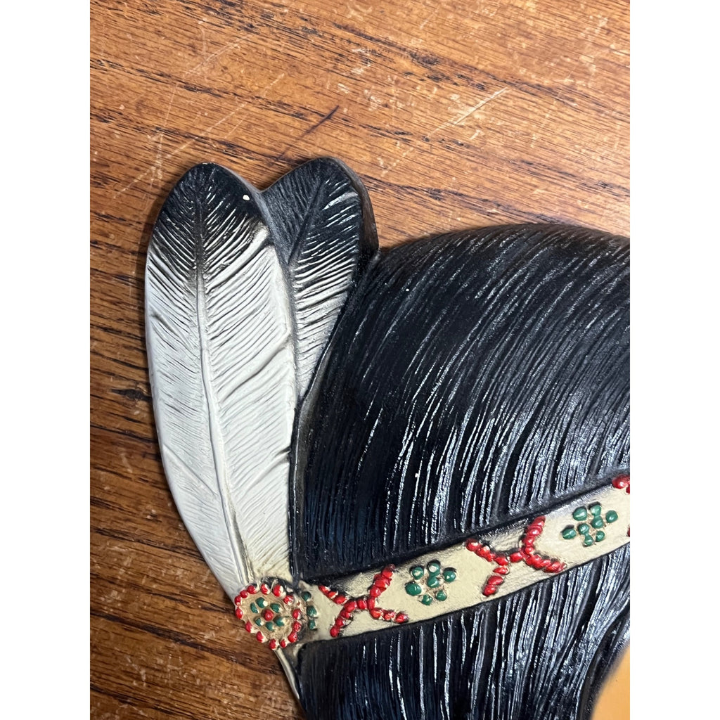 Vintage Native American Indian Chalkware Wall Plaques Wisconsin Dells Souvenirs