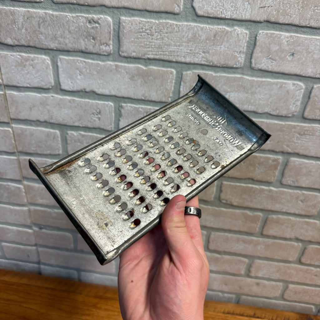 Vintage Wonder Shredder Metal Medium Cheese Hand Grater Curved Over the Bowl USA