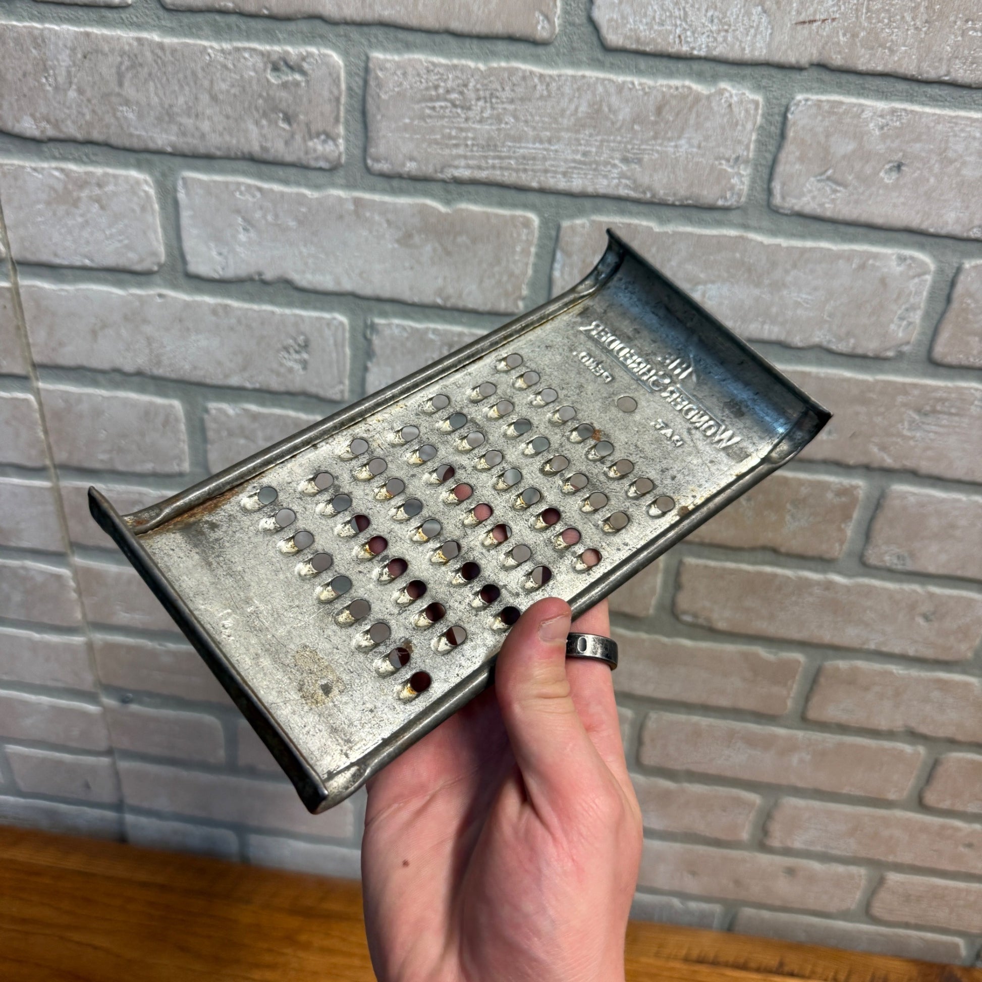 Vintage Wonder Shredder Metal Medium Cheese Hand Grater Curved Over the Bowl USA