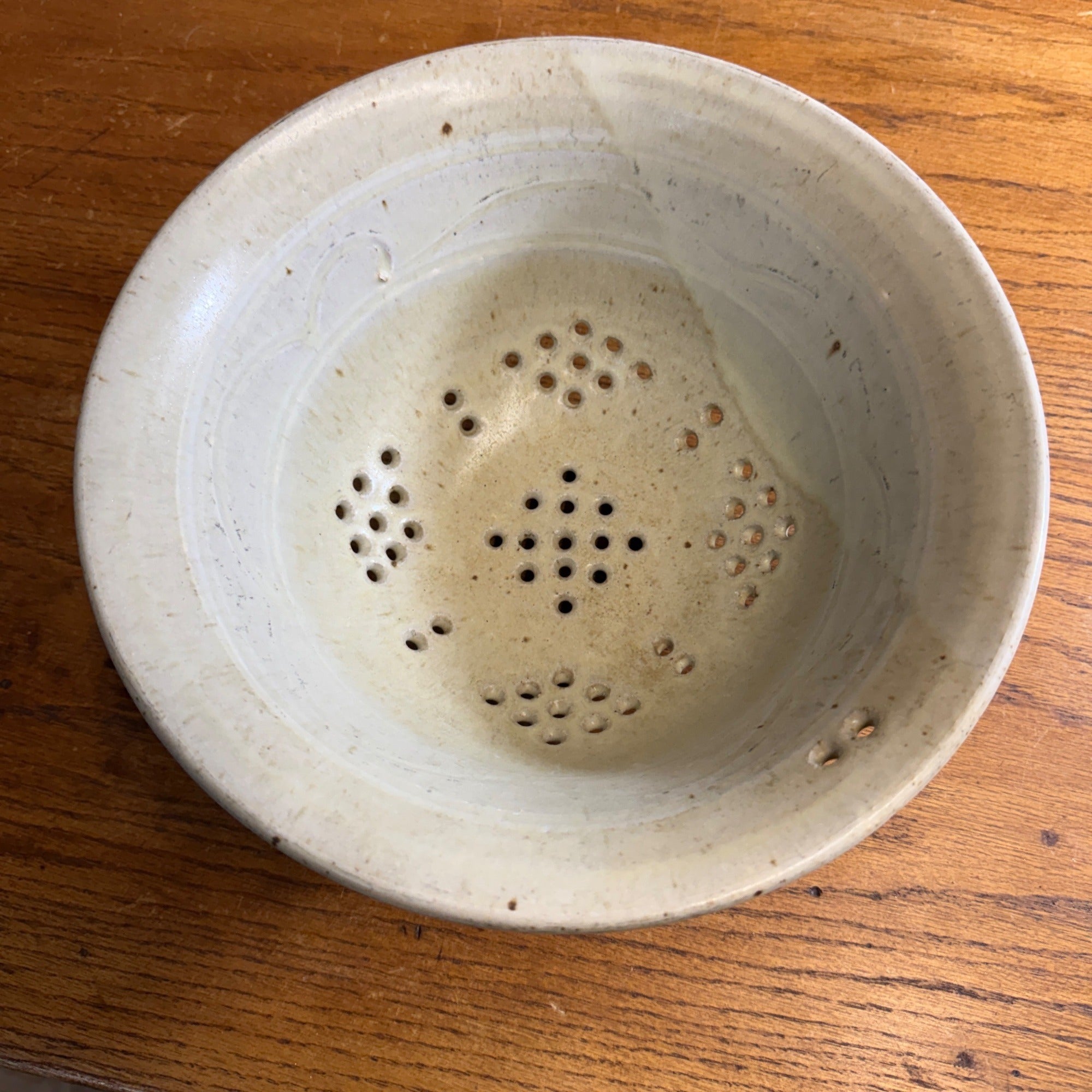 Vintage Stoneware Cheese Strainer Ceramic Glazed Primitive Kitchen Decor