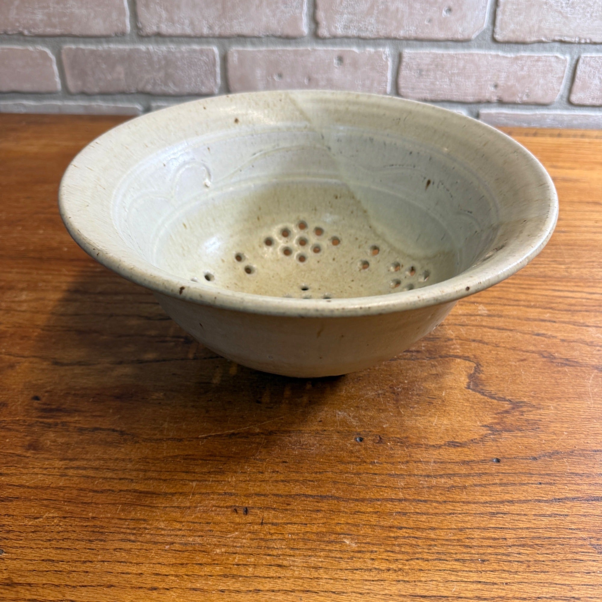 Vintage Stoneware Cheese Strainer Ceramic Glazed Primitive Kitchen Decor