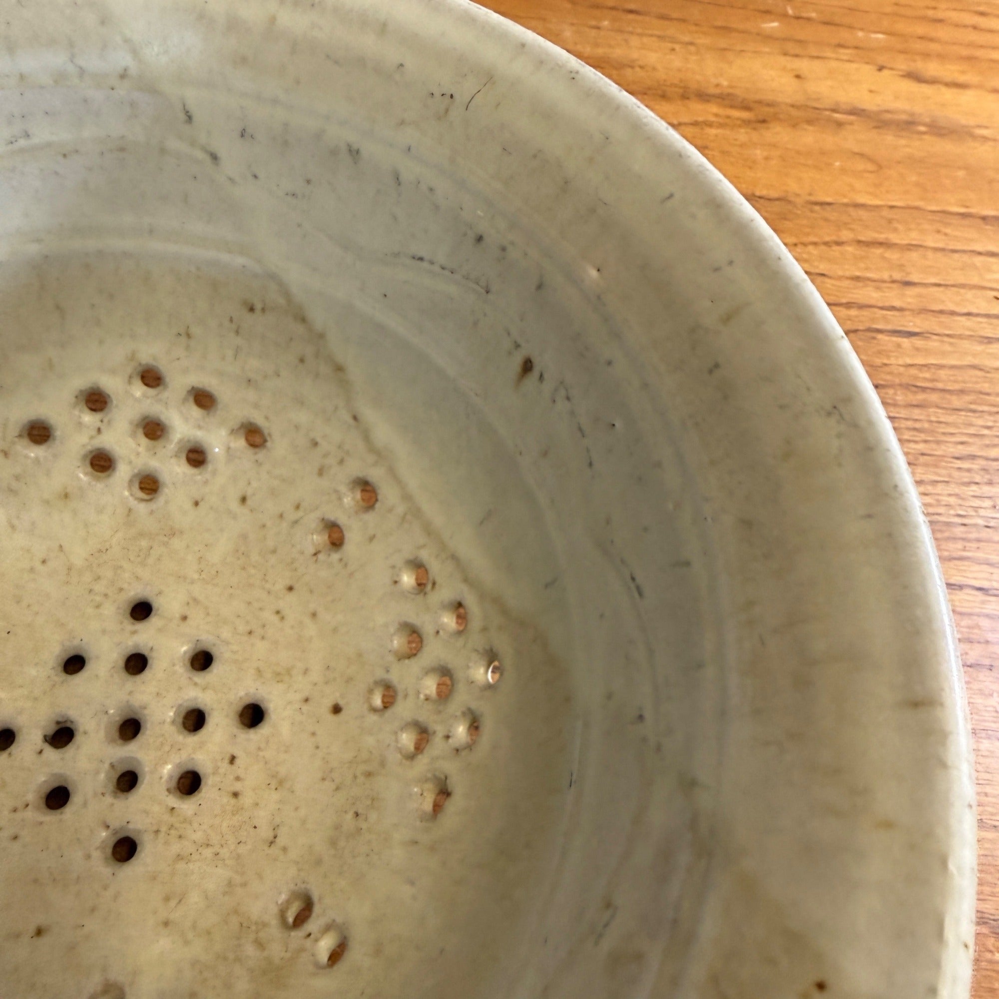 Vintage Stoneware Cheese Strainer Ceramic Glazed Primitive Kitchen Decor