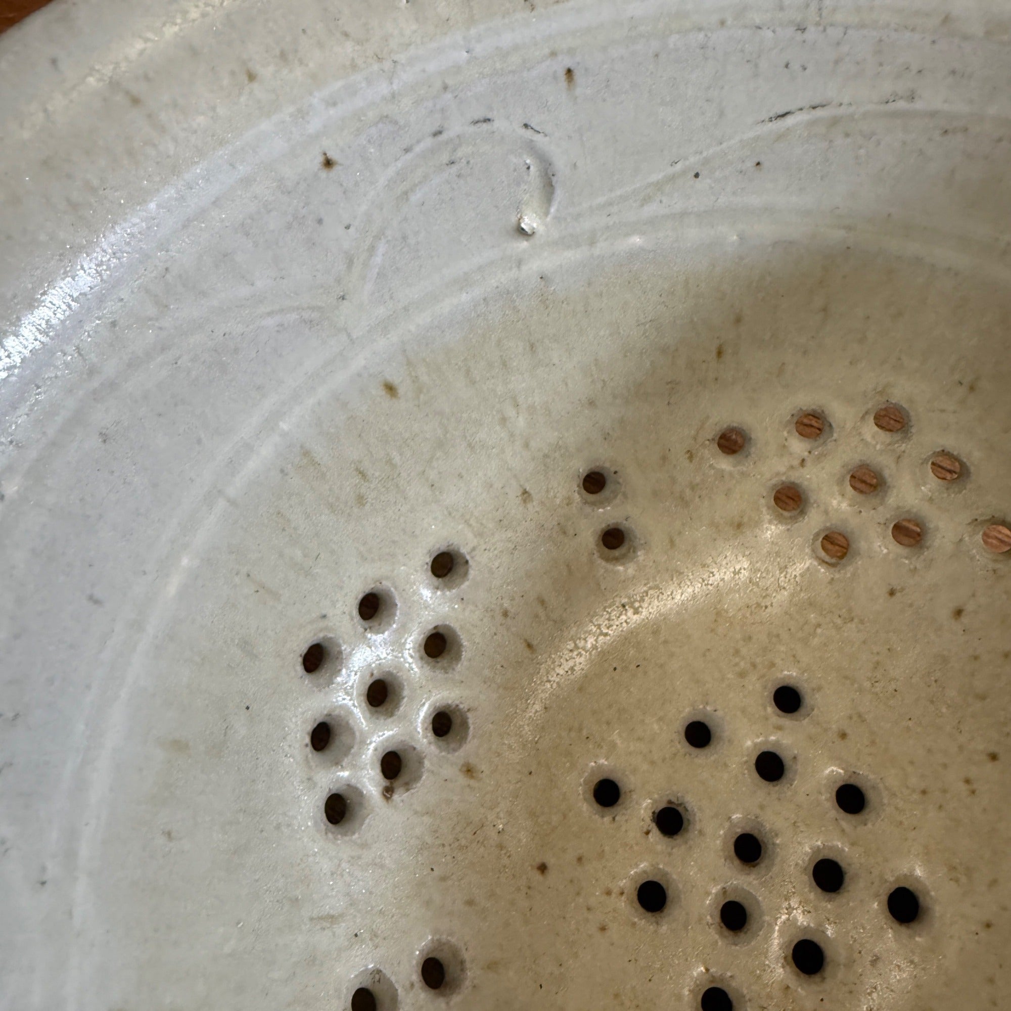 Vintage Stoneware Cheese Strainer Ceramic Glazed Primitive Kitchen Decor