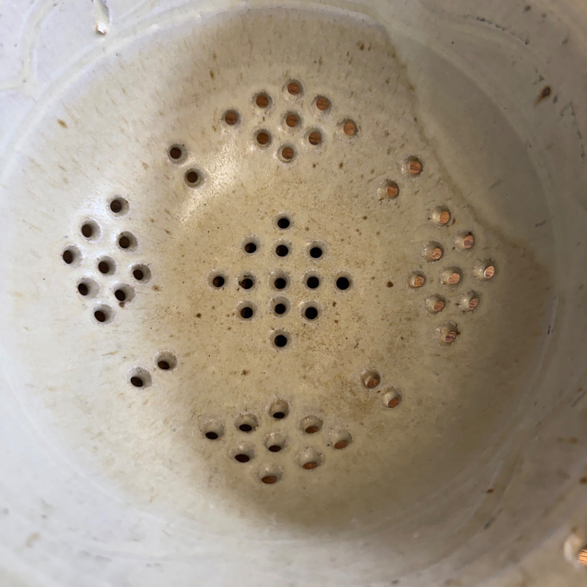 Vintage Stoneware Cheese Strainer Ceramic Glazed Primitive Kitchen Decor