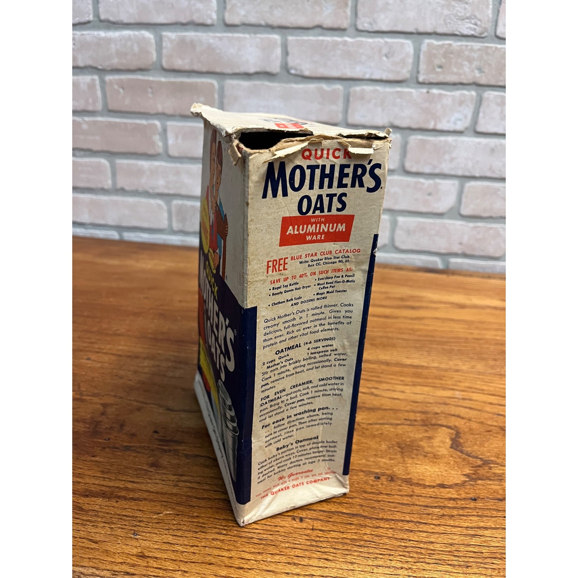 Antique 1920s Quaker Oats Co. "Quick Mothers Oats"  Empty Box Advertising