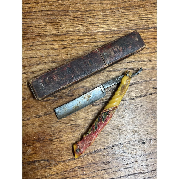 SCARCE Antique Figural Horse Celluloid Straight Razor Doyle #10 Freije Asha