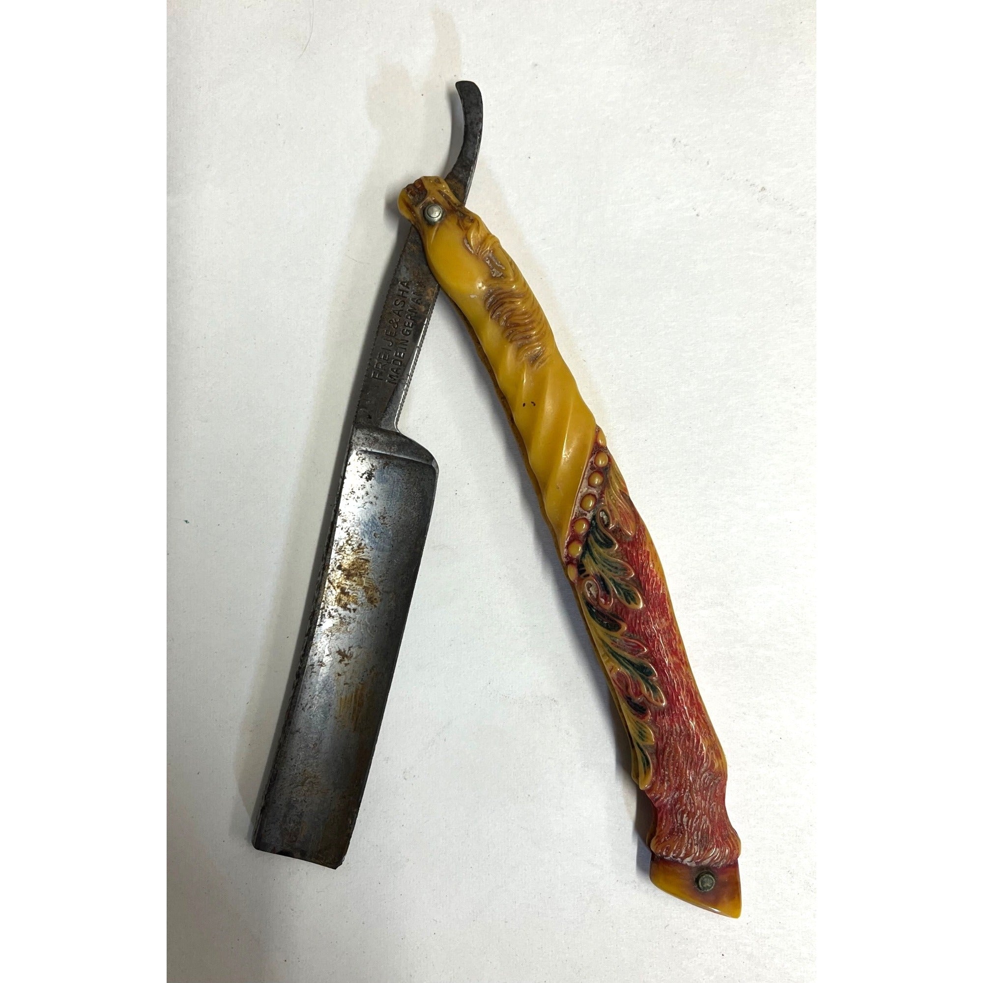 SCARCE Antique Figural Horse Celluloid Straight Razor Doyle #10 Freije Asha