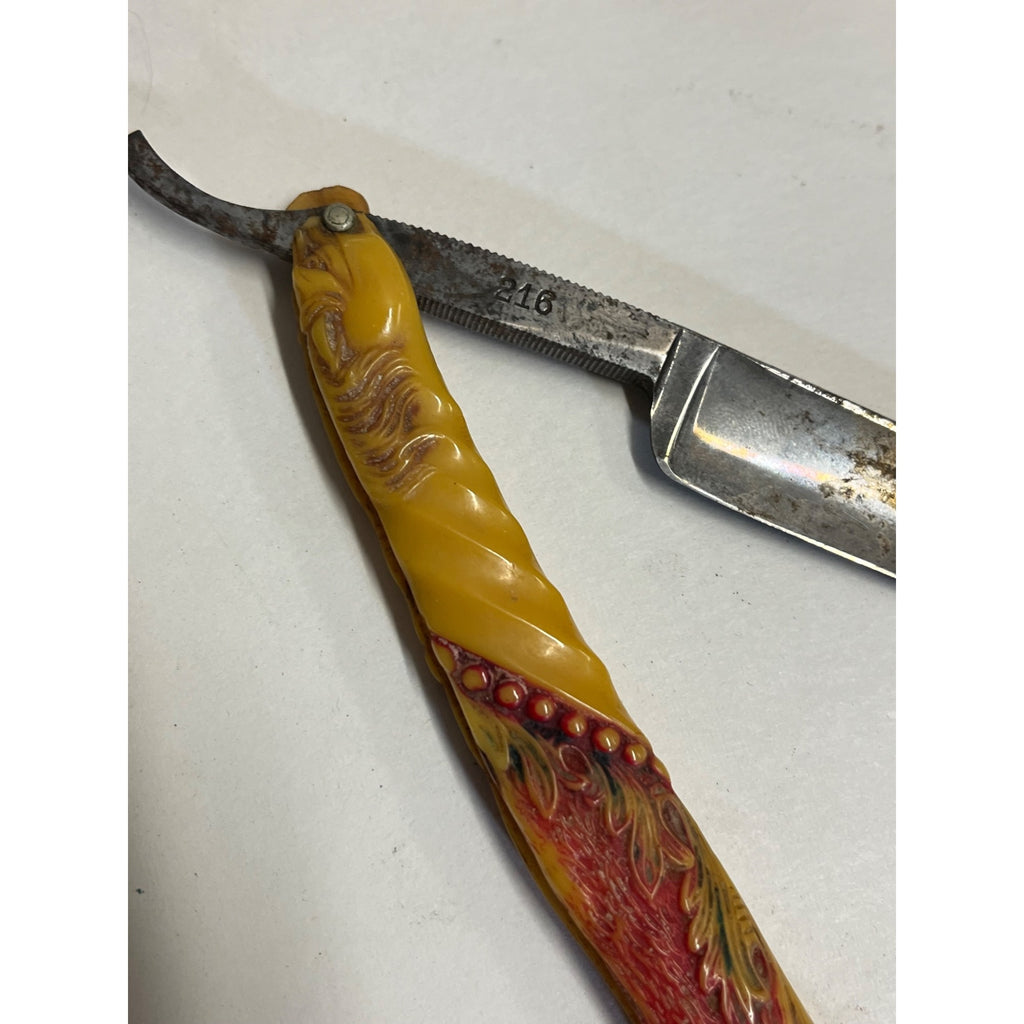 SCARCE Antique Figural Horse Celluloid Straight Razor Doyle #10 Freije Asha
