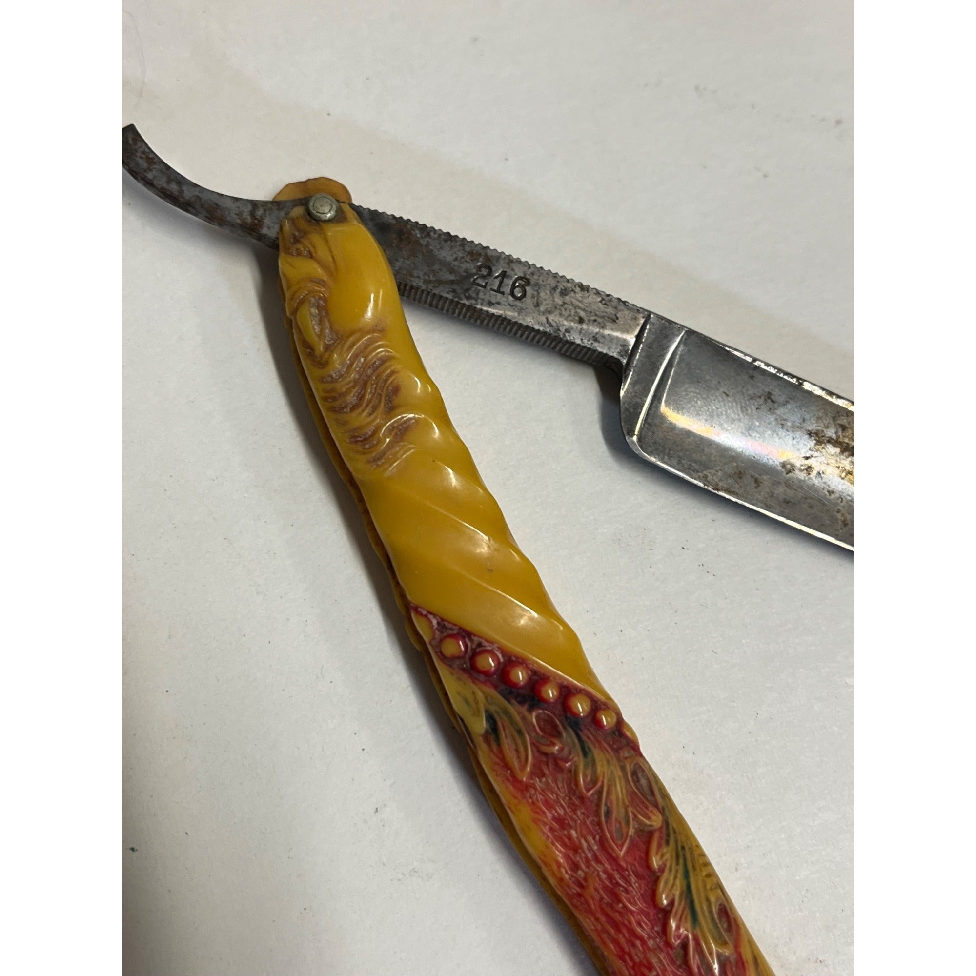 SCARCE Antique Figural Horse Celluloid Straight Razor Doyle #10 Freije Asha
