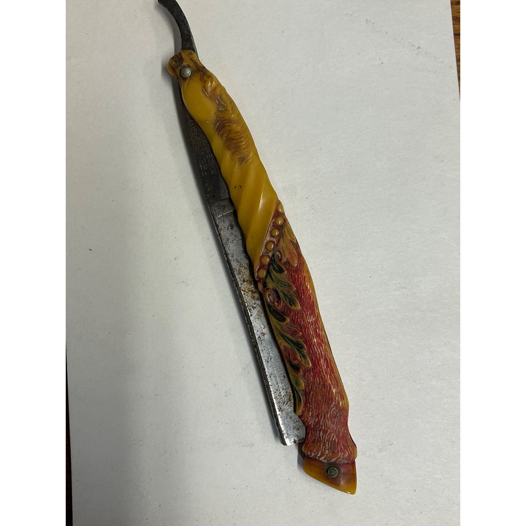 SCARCE Antique Figural Horse Celluloid Straight Razor Doyle #10 Freije Asha