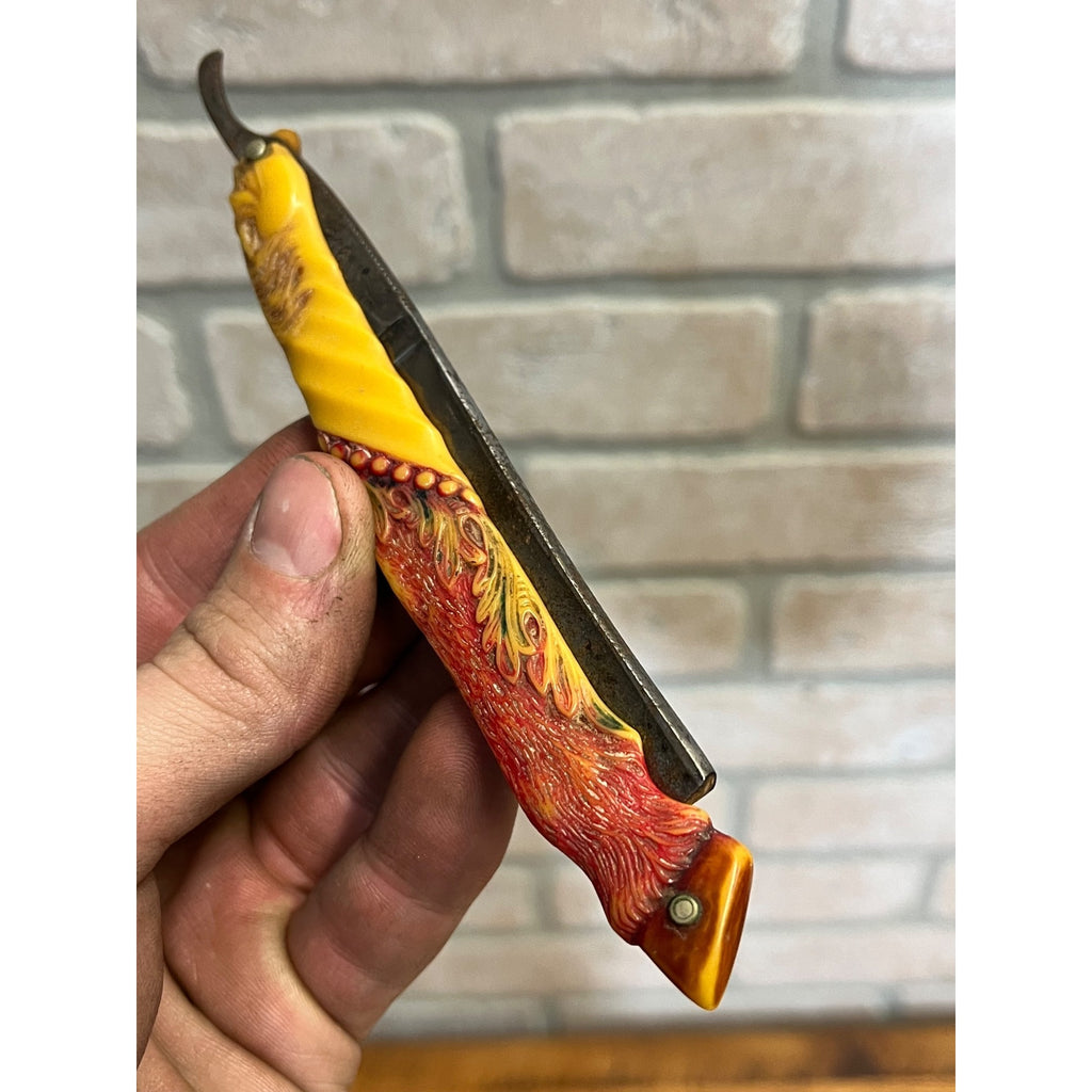 SCARCE Antique Figural Horse Celluloid Straight Razor Doyle #10 Freije Asha