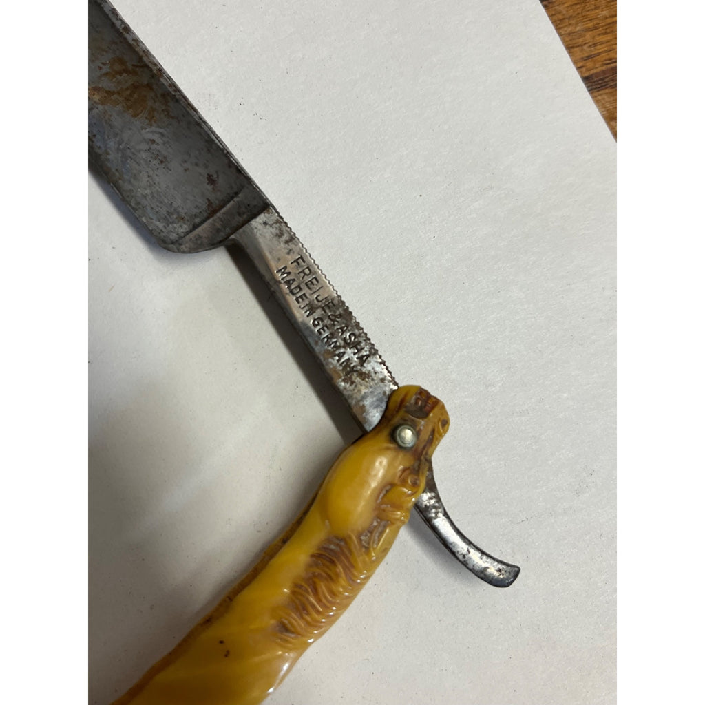 SCARCE Antique Figural Horse Celluloid Straight Razor Doyle #10 Freije Asha