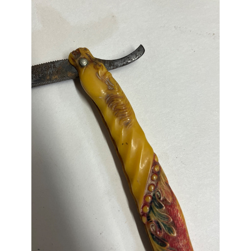 SCARCE Antique Figural Horse Celluloid Straight Razor Doyle #10 Freije Asha