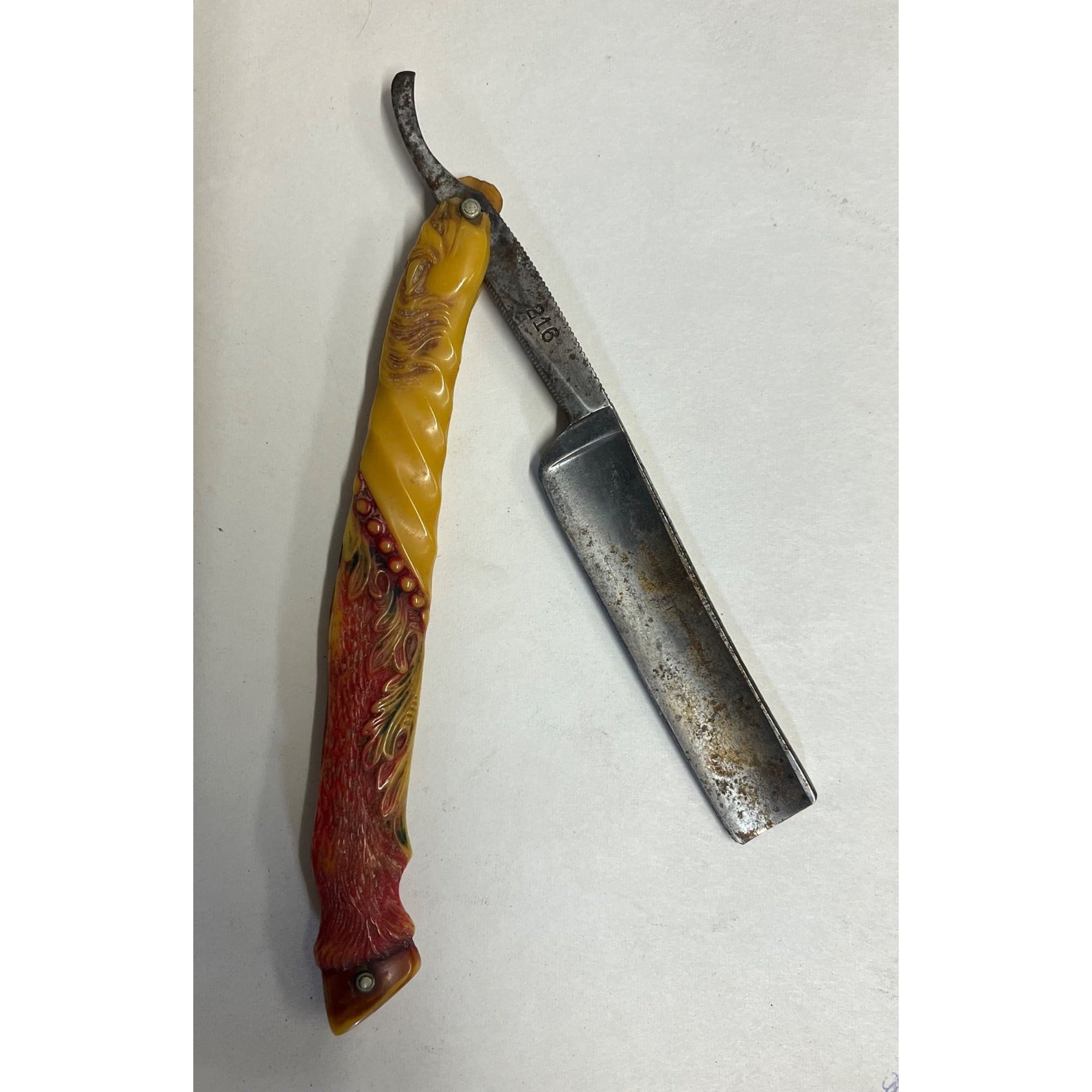 SCARCE Antique Figural Horse Celluloid Straight Razor Doyle #10 Freije Asha