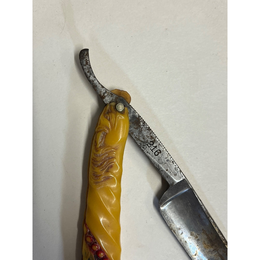 SCARCE Antique Figural Horse Celluloid Straight Razor Doyle #10 Freije Asha