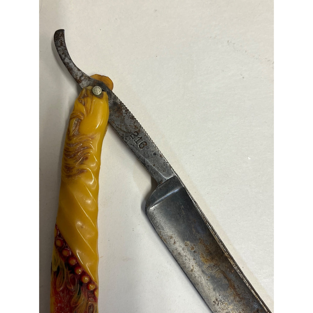 SCARCE Antique Figural Horse Celluloid Straight Razor Doyle #10 Freije Asha