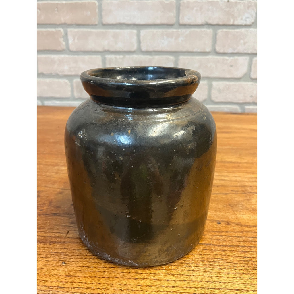 Antique Primitive Stoneware Brown Albany Cream Pot Crock Farmhouse
