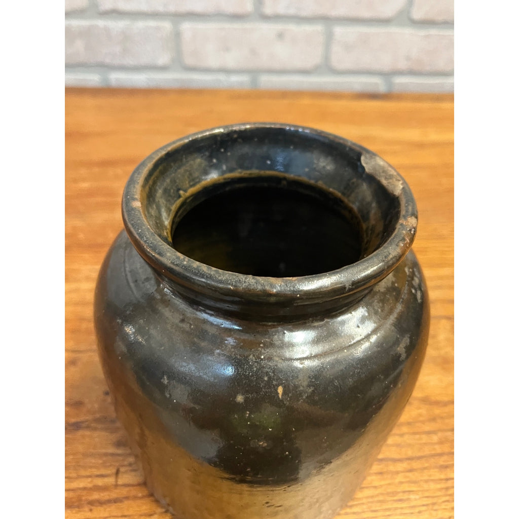 Antique Primitive Stoneware Brown Albany Cream Pot Crock Farmhouse