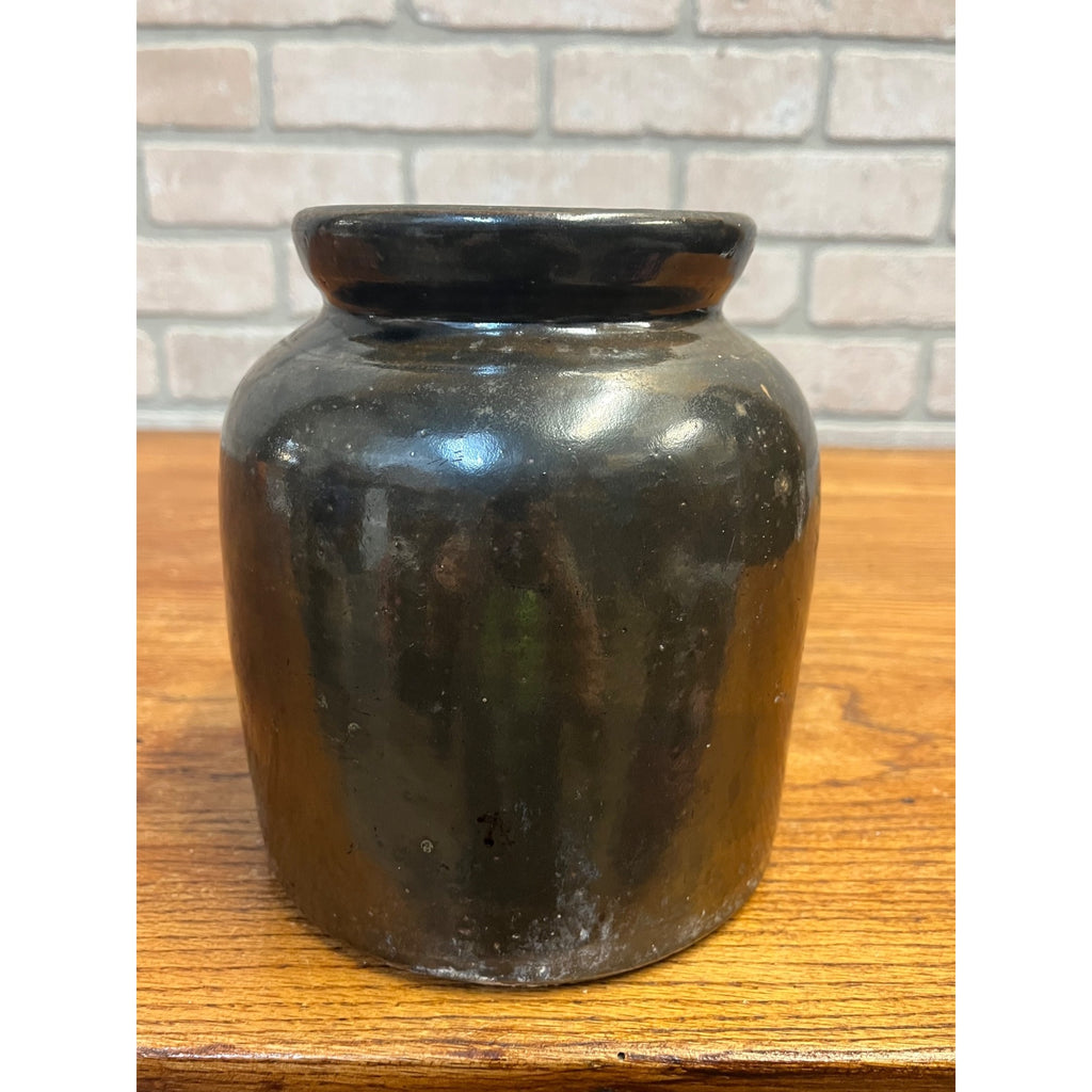 Antique Primitive Stoneware Brown Albany Cream Pot Crock Farmhouse