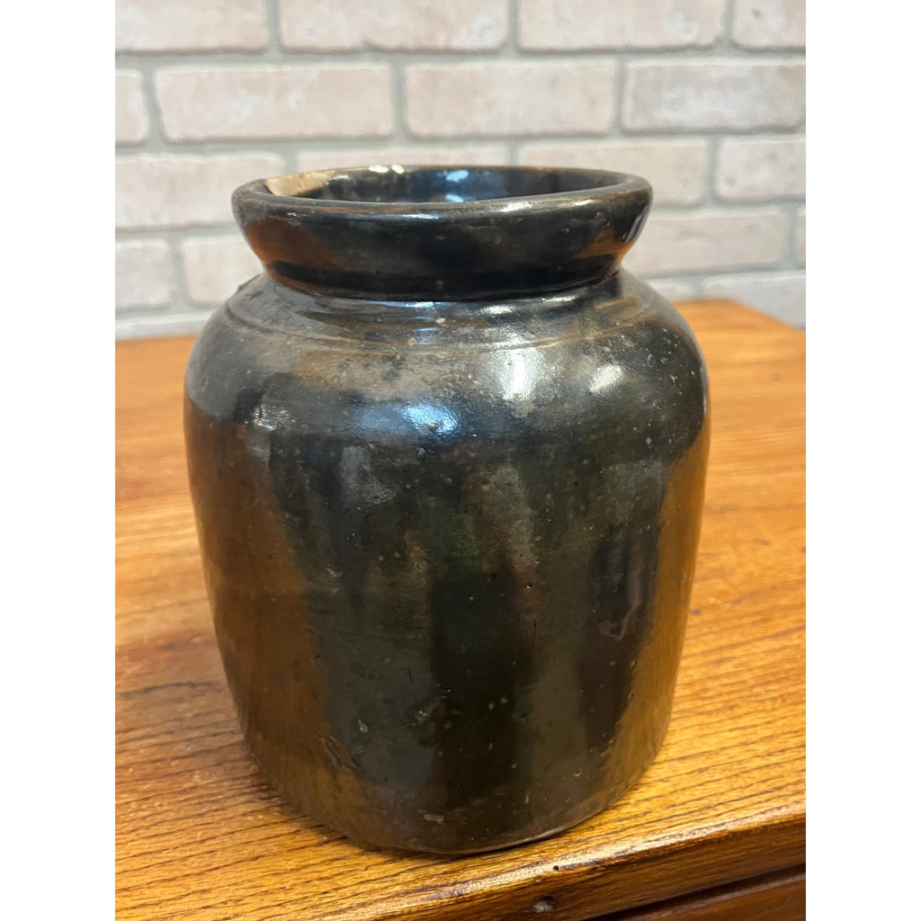 Antique Primitive Stoneware Brown Albany Cream Pot Crock Farmhouse
