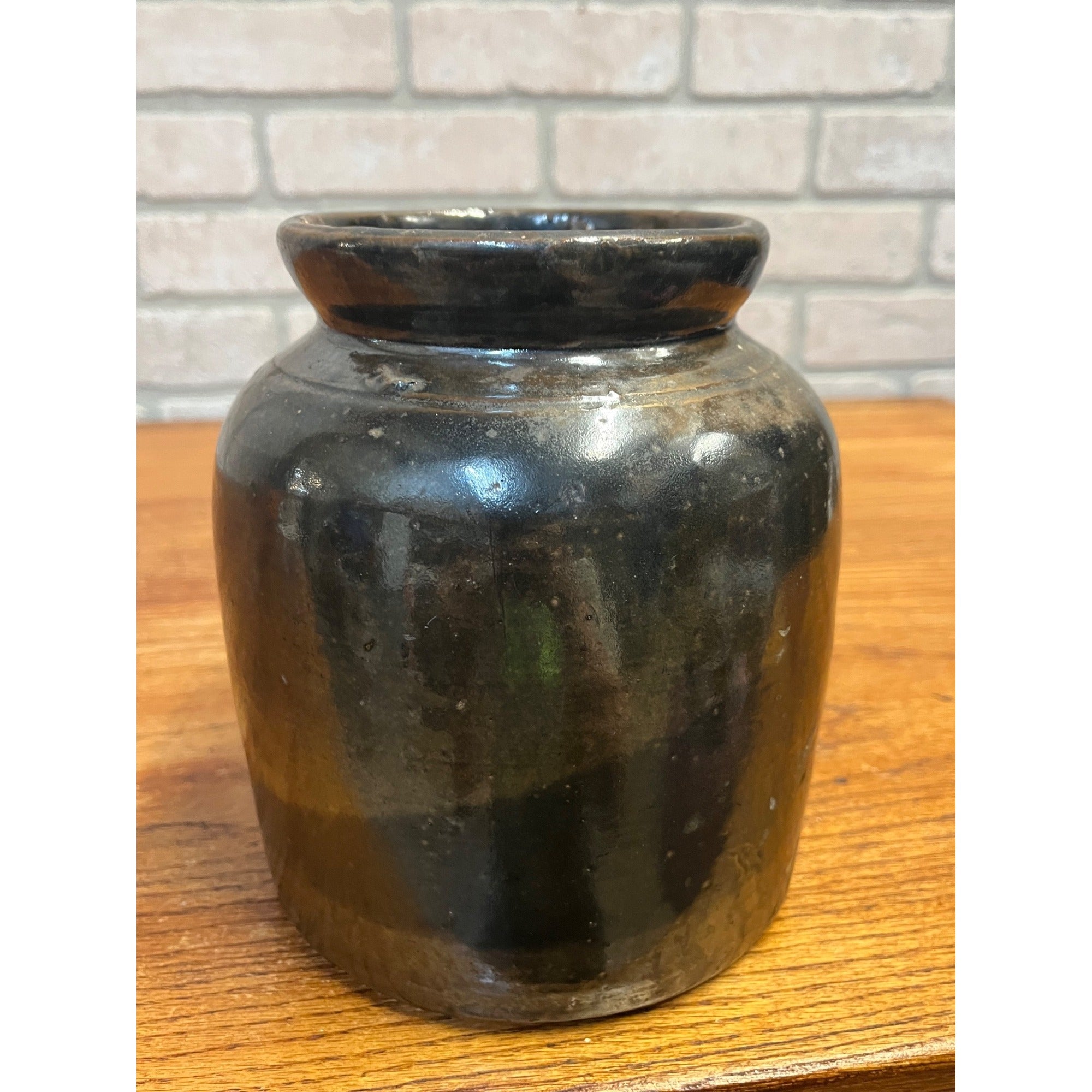 Antique Primitive Stoneware Brown Albany Cream Pot Crock Farmhouse