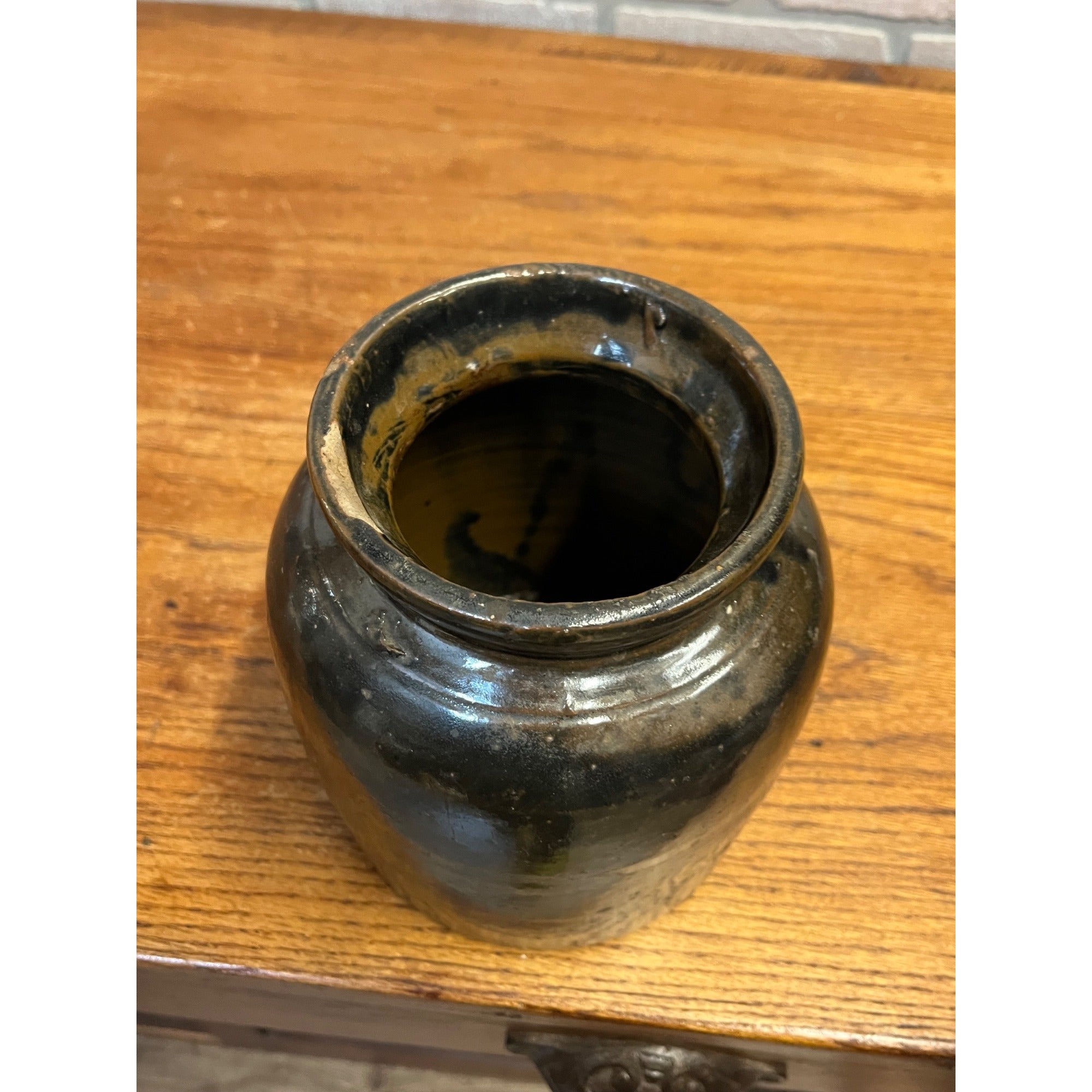 Antique Primitive Stoneware Brown Albany Cream Pot Crock Farmhouse