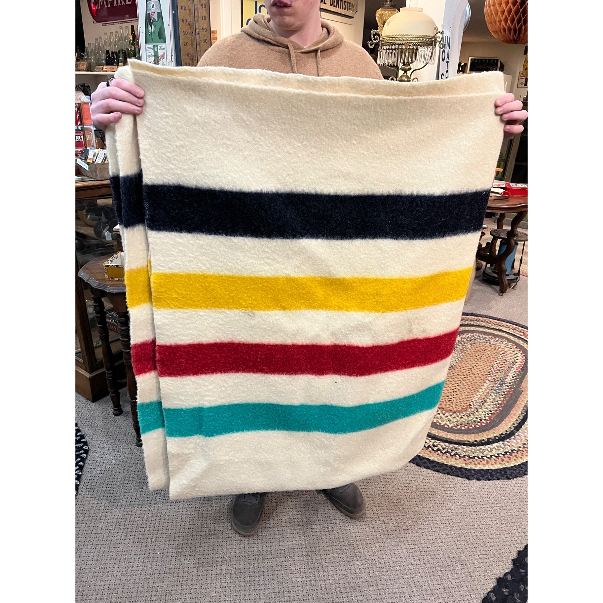 Vintage Genuine Hudson's Bay Candy Stripe 3.5 Point Blanket 63" x 80"