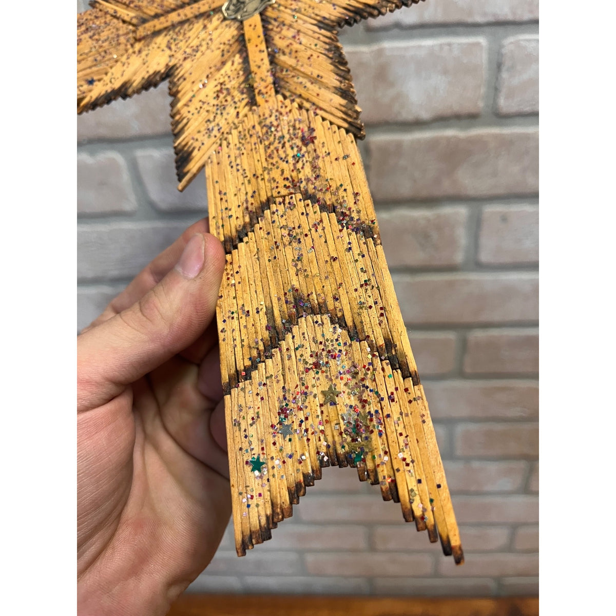 Vintage Burnt Wood Match Stick Cross Handmade Folk Tramp Art 13"