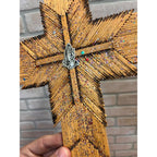 Vintage Burnt Wood Match Stick Cross Handmade Folk Tramp Art 13"