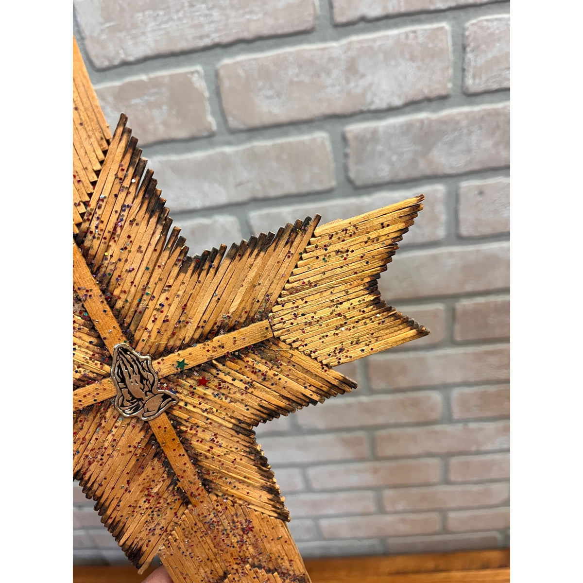 Vintage Burnt Wood Match Stick Cross Handmade Folk Tramp Art 13"