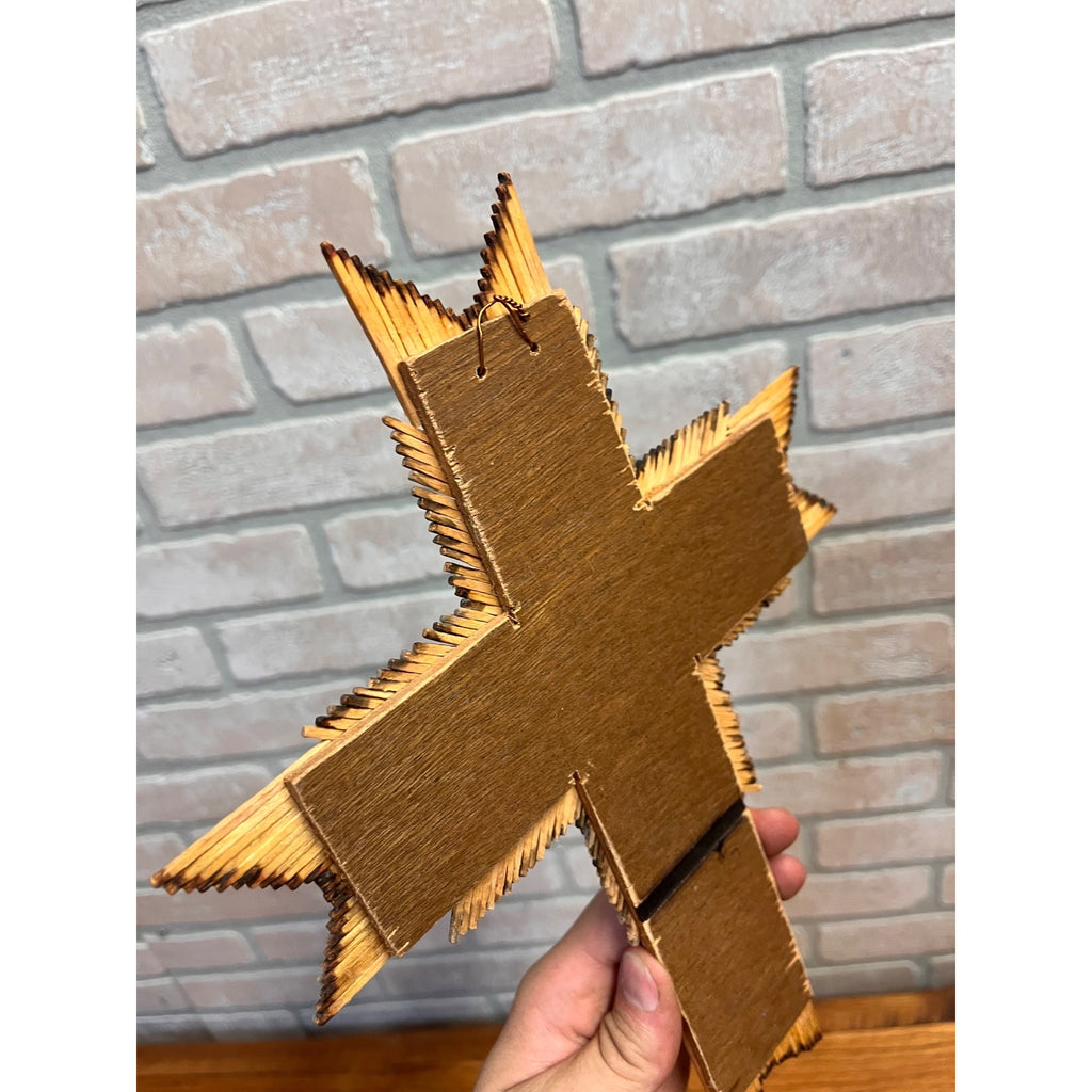Vintage Burnt Wood Match Stick Cross Handmade Folk Tramp Art 13"