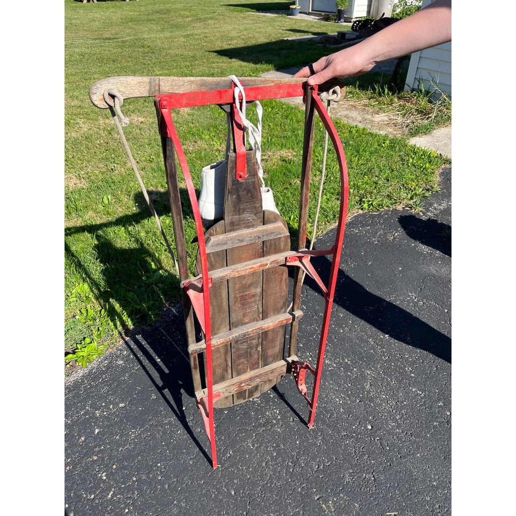 Antique Wooden Child's Winter Sled Christmas Decor w/ White Skates