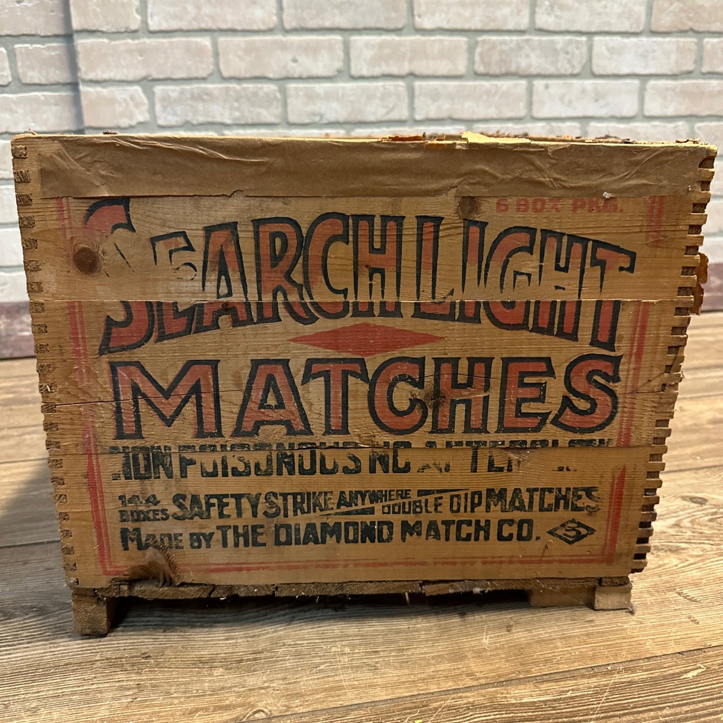 Vintage Early 1900s Searchlight Matches Wooden Advertising Crate Box