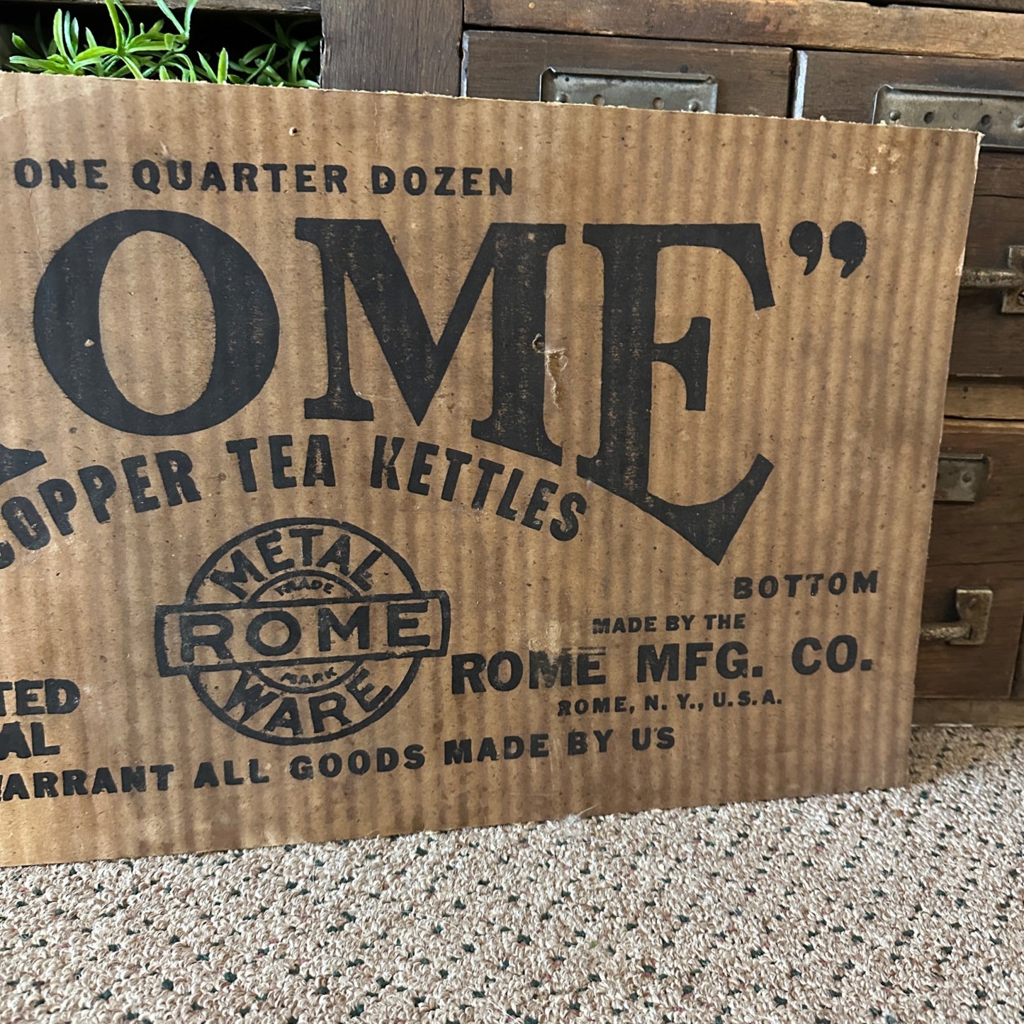 Antique 1920s Rome Copper Tea Kettles Advertising Kitchen Sign Cardboard