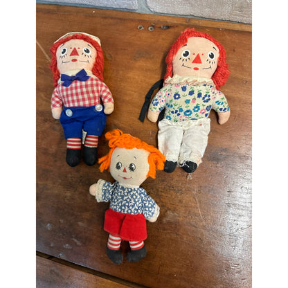 Vintage 1960s Knickerbocker Raggedy Ann + Andy Lot (3) Dolls 6" and 6.5"