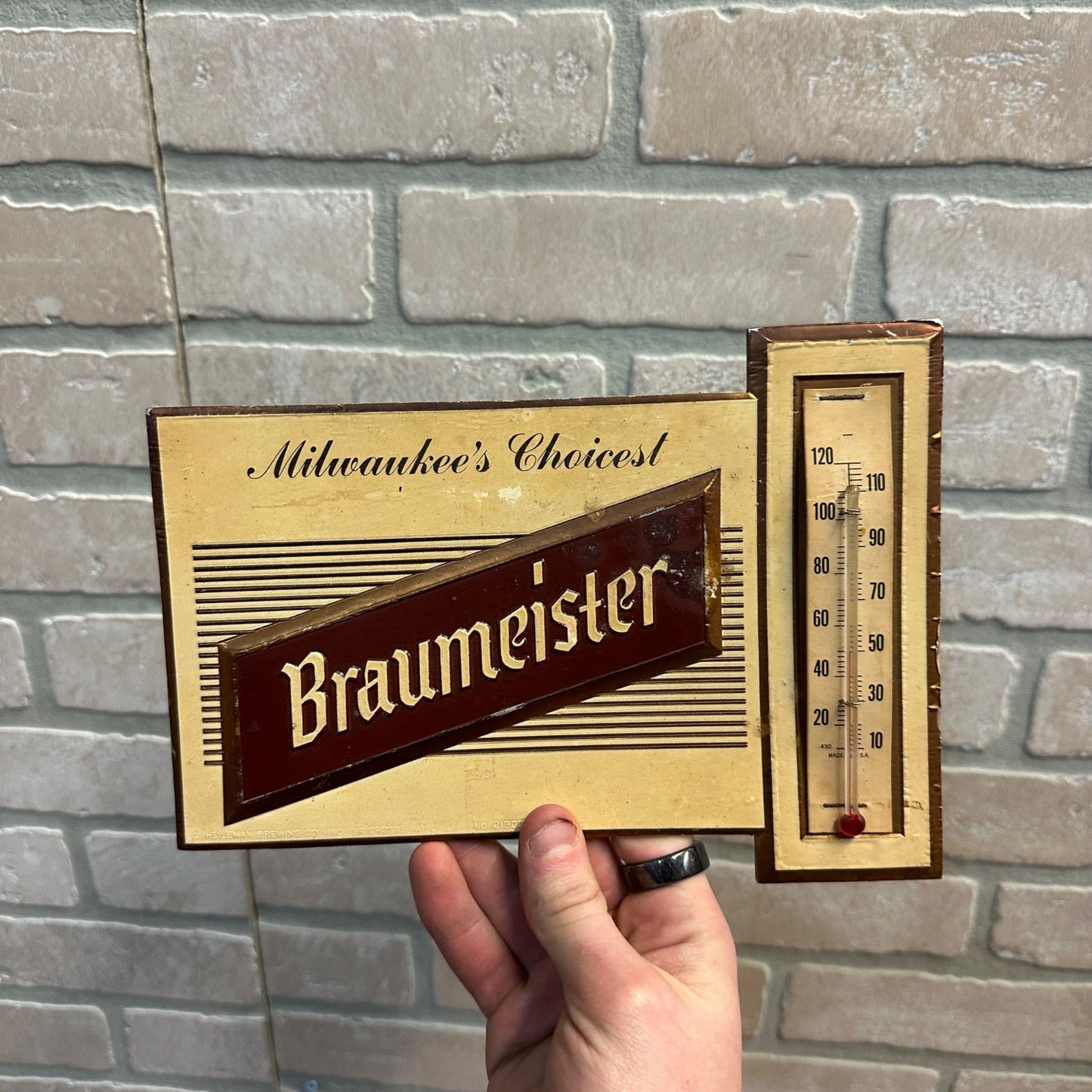 Vintage 1940s Braumeister Milwaukee's Choice Advertising Thermometer Sign