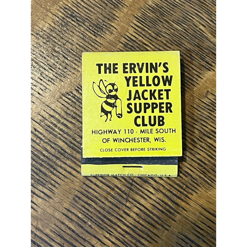 Vintage Unstruck Matchbook Advertising  - The Ervins Yellow Jacket Supper Club -Winchester, Wis