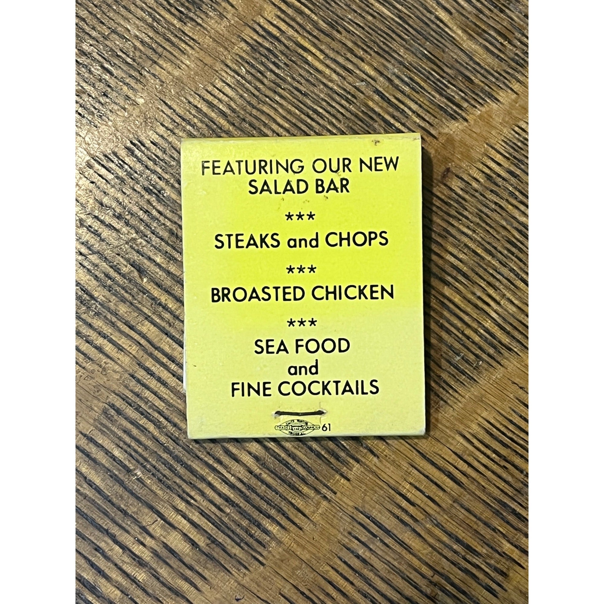 Vintage Unstruck Matchbook Advertising  - The Ervins Yellow Jacket Supper Club -Winchester, Wis