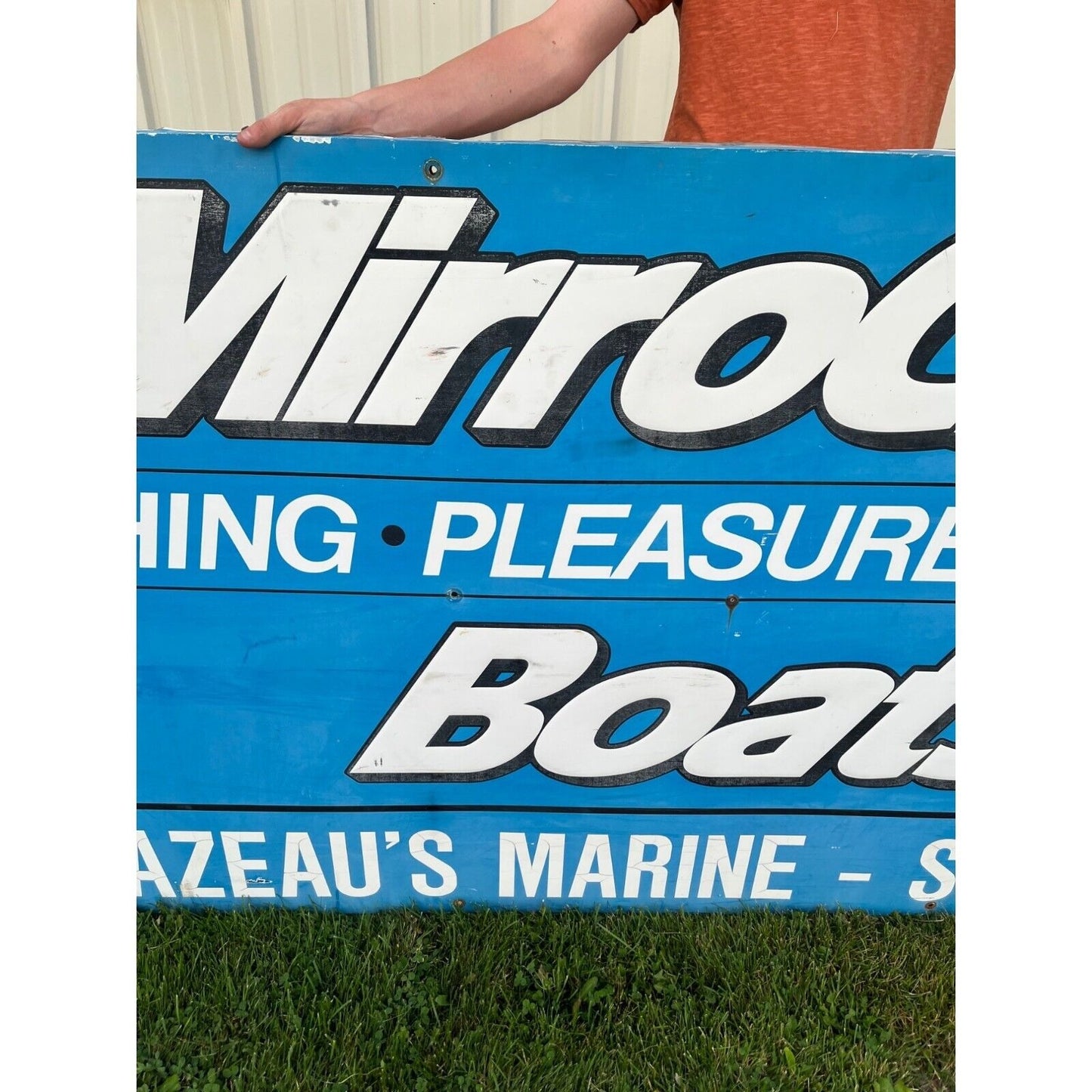 Vintage HUGE Mirrocraft Fishing & Pontoon Boats Metal Advertising SIgn Suring Wi