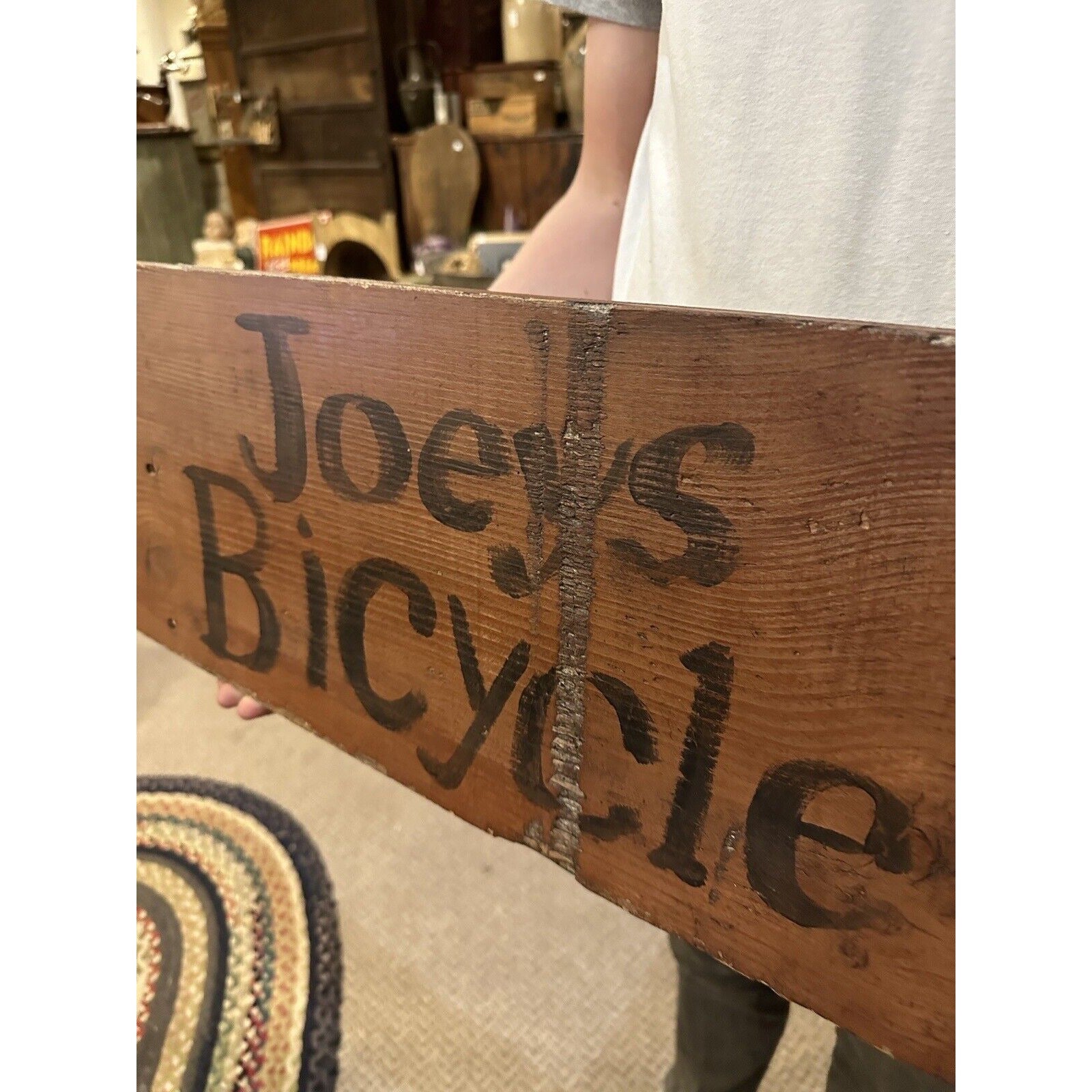 Vintage 1950s Joey's After School Bicycle Repairs Wooden Trade Advertising Sign