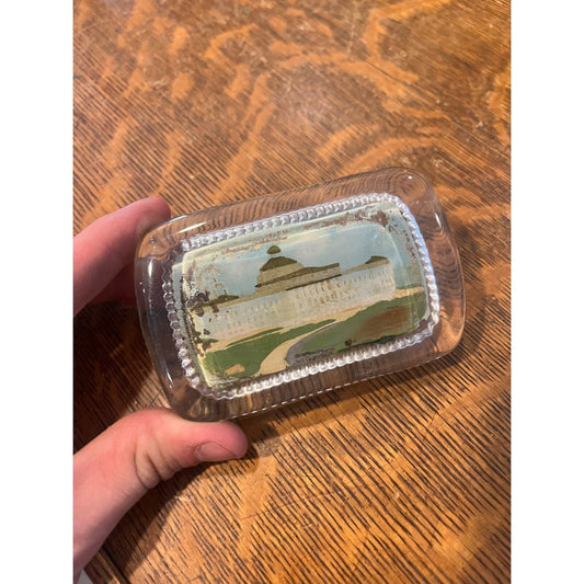 Vintage Early 1900s Glass US Capitol Building Painted Paperweight Washington DC