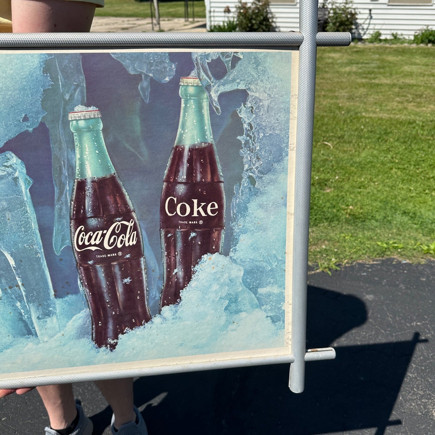 Vintage 1960s Coca Cola Cardstock Advertising Sign in Aluminum Frame