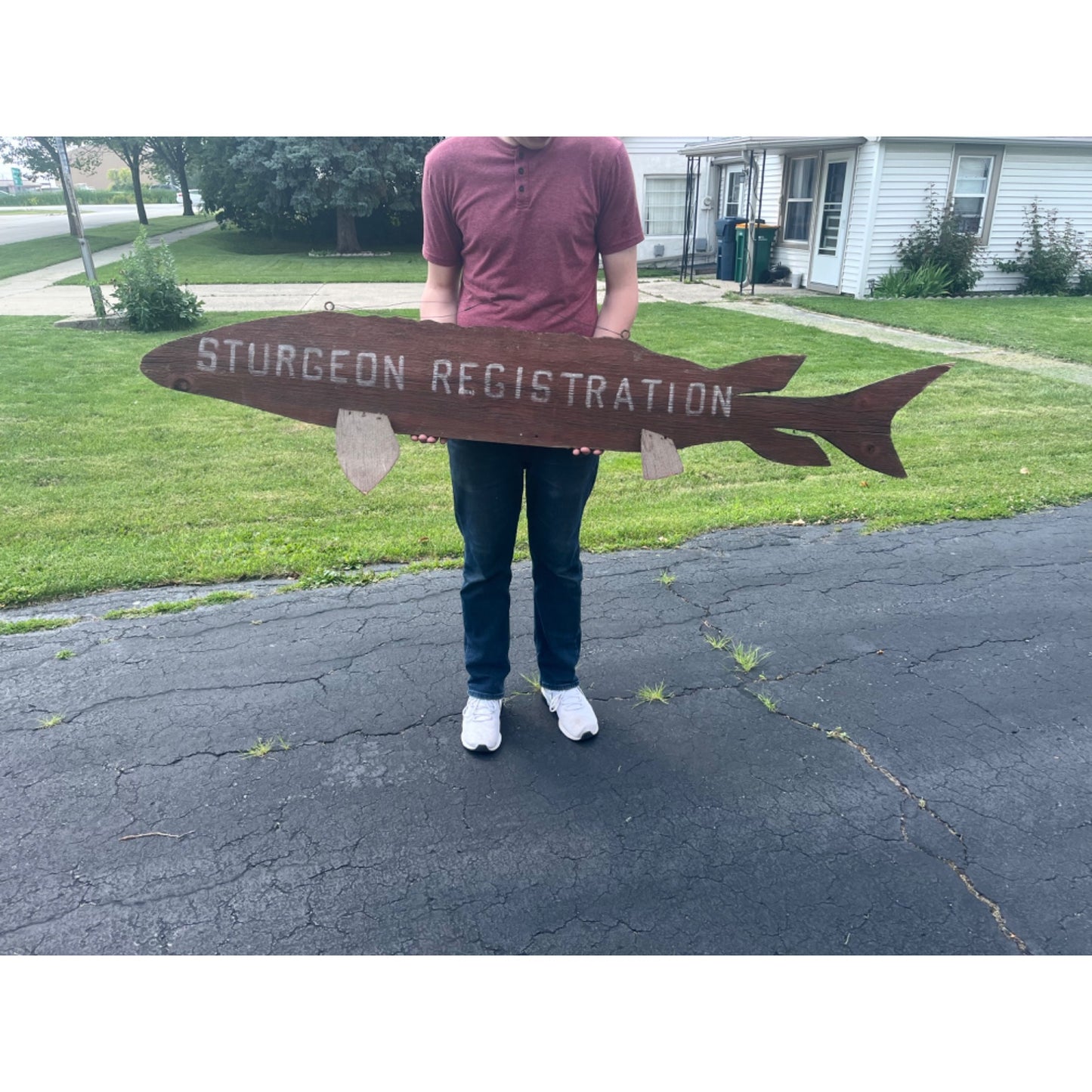 Vintage “Sturgeon Registration” Advertising Trade Sign Winnebago Folk Art