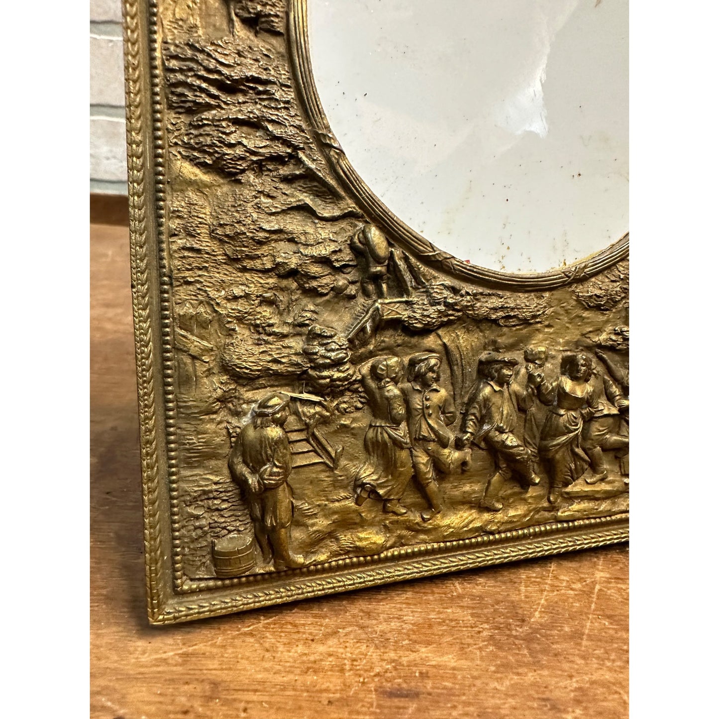 Antique c1890s Victorian Embossed Brass Frame - France - English Dancing Scene