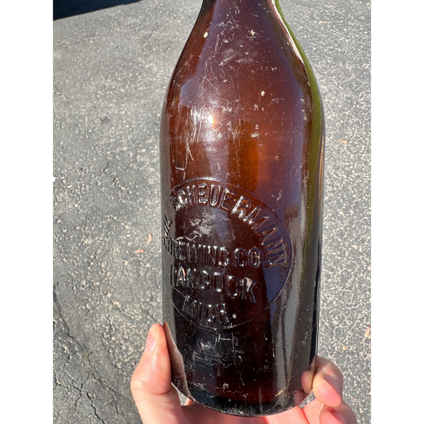 Vintage Quart Phil Scheuermann Brewery Hancock Michigan Beer Bottle 12"