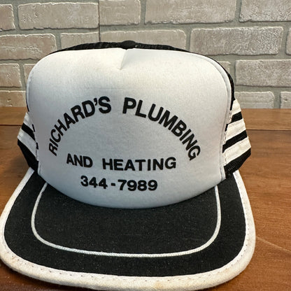 Vintage Richard's Plumbing & Heating Snapback 3-Stripe Trucker Mesh Hat Cap