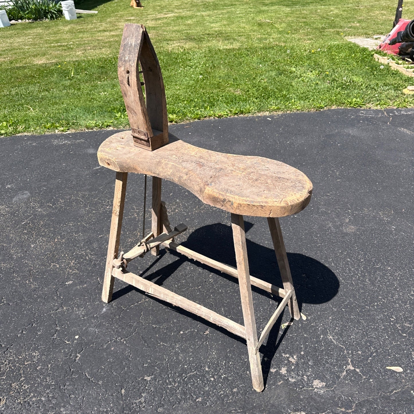 Antique Primitive Saddlemaker's Bench Stool Harness Leather Maker's Bench.