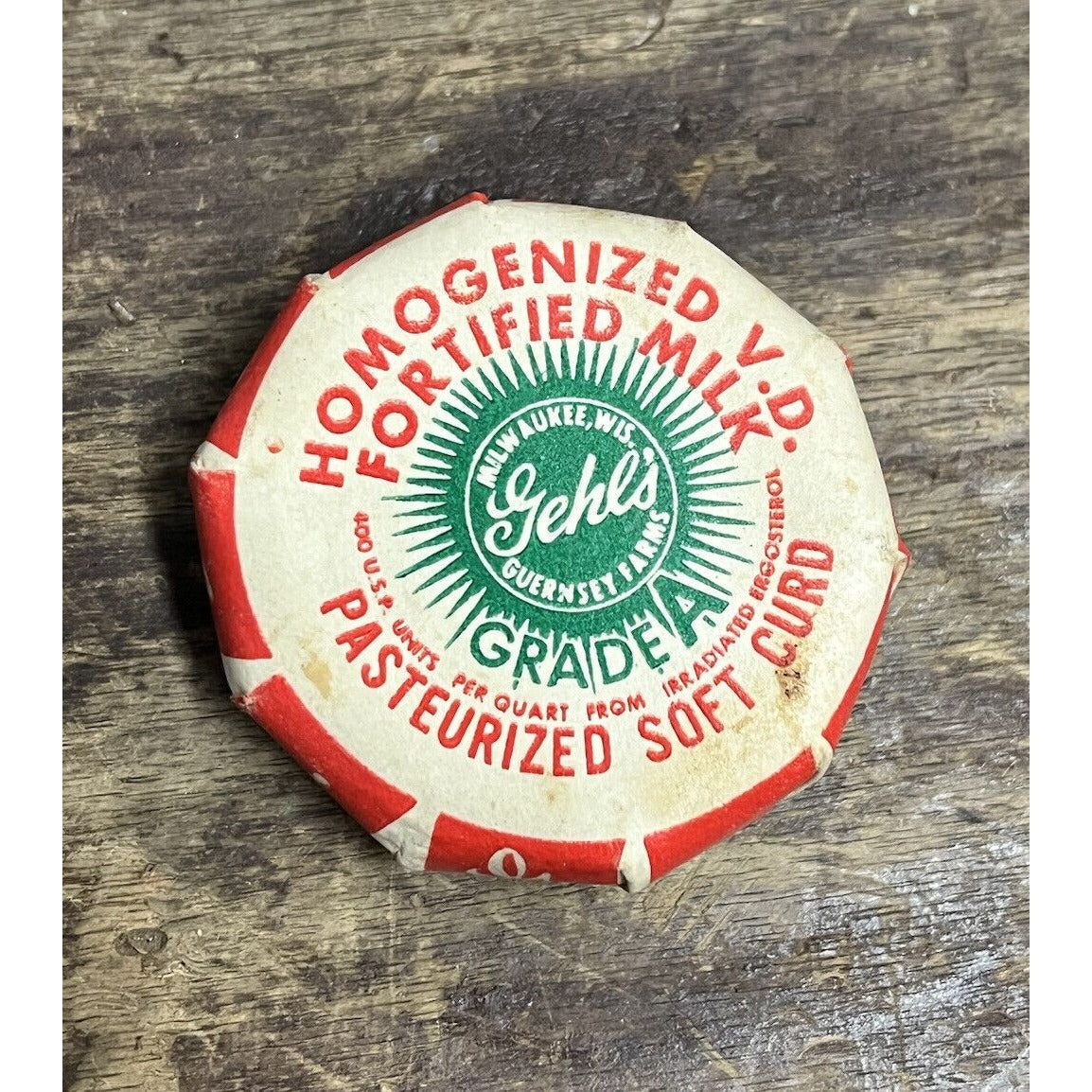 Vintage Gehl's Guernsey Farms Dairy Milk Bottle Cap Lid Cardboard