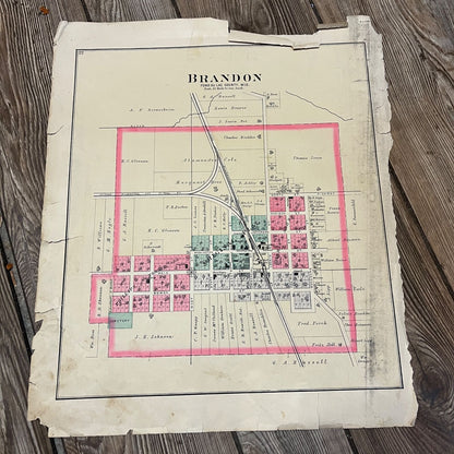 Antique 1893 Metomen Brandon Wisconsin Wis Plat Map Township