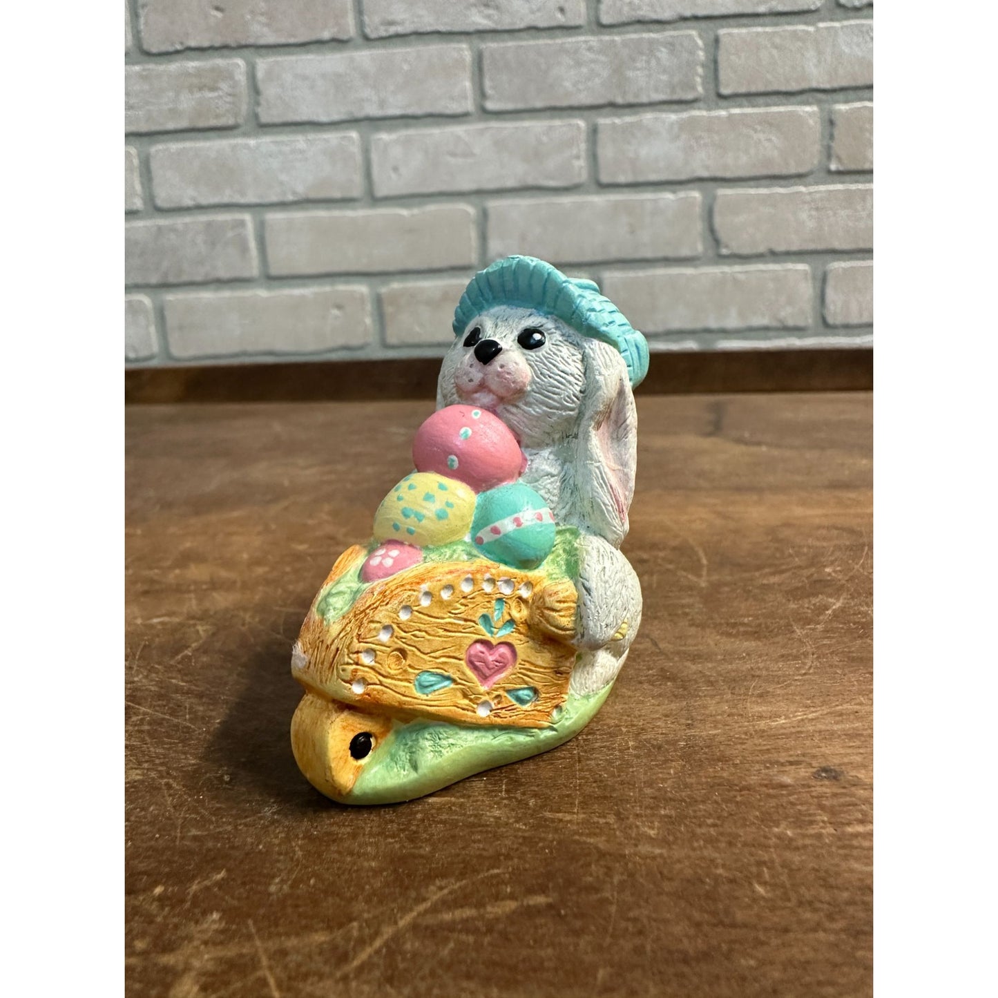 Vintage 1989 Accents Unlimited Ceramic Easter Rabbit Bunny Wheelbarrow Figure